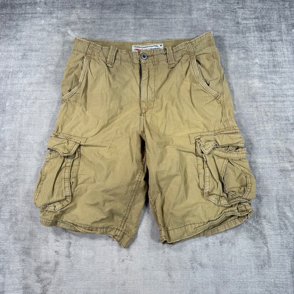 American Eagle Shorts Mens 32 Beige Ripstop Longboard Cargo Long Utility Hiking
